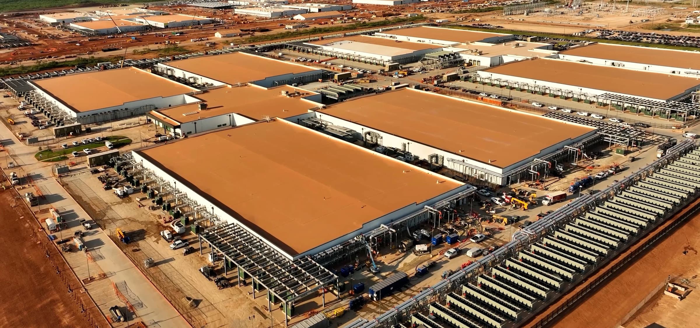 Stargate Abilene Phase 1 nearing completion, rows of cooling units lining the data halls